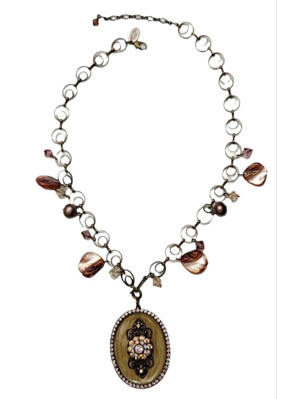 Liz Palacios Enamel Crystal Rhinestone Pendant Necklace, Signed 17”